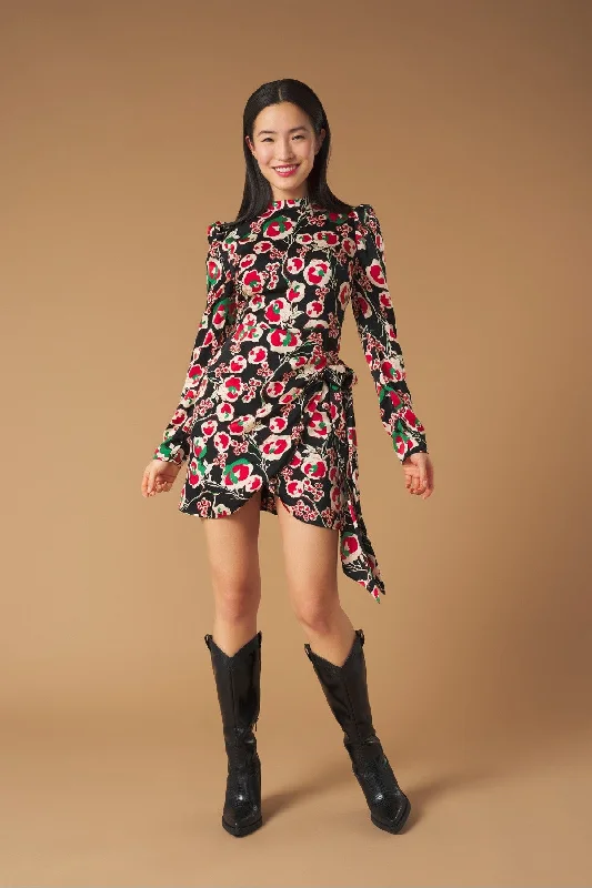 Deep Discounts satin dressGARLAND DRESS (BLACK/MULTI)