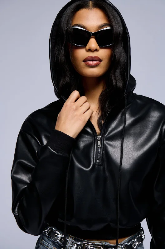 Inventory Reduction ALEX FAUX LEATHER ZIP FRONT SWEATSHIRT