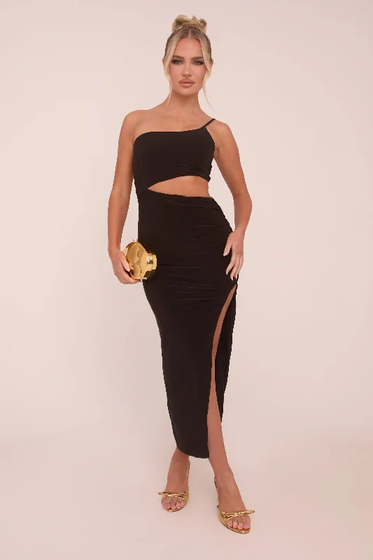 Daily Deals vintage-inspired dressBlack One Shoulder Cut Out Midi Dress - Antonia
