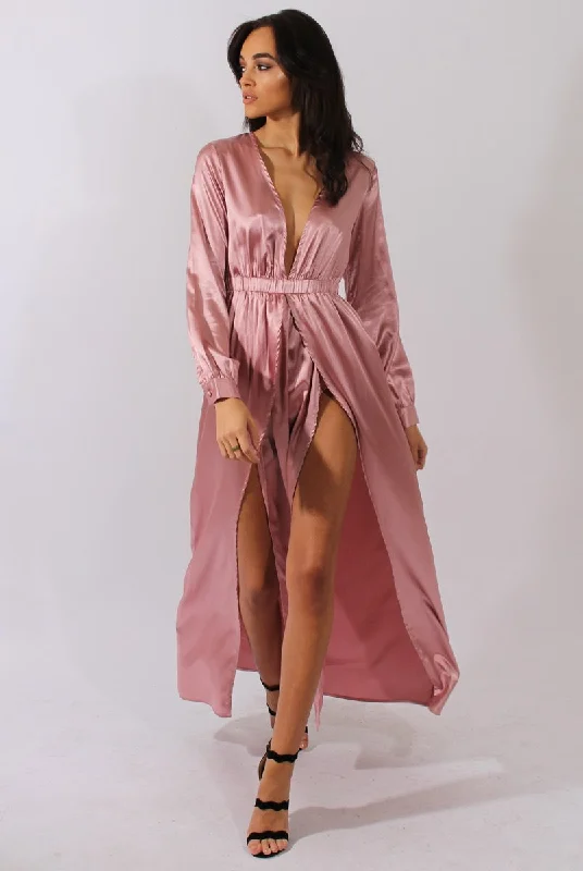 Special Promotion textured dressPink Silk Overlay Bodysuit Maxi Dress - Rochelle