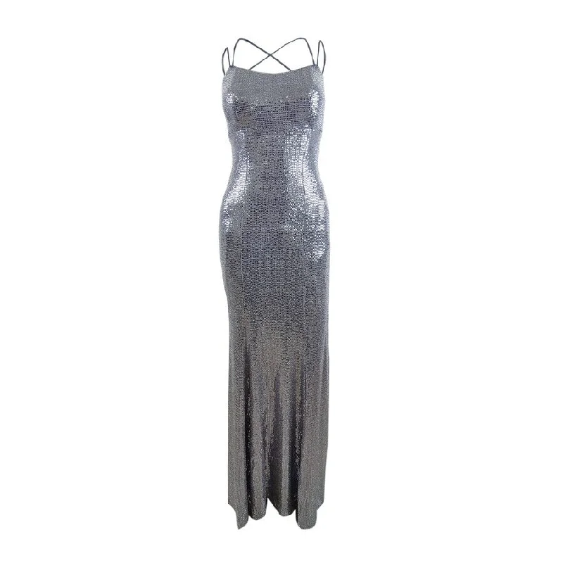 Seasonal Sale summer dressBetsy & Adam Women's Sequined Lace-Up Gown (0, Blue)