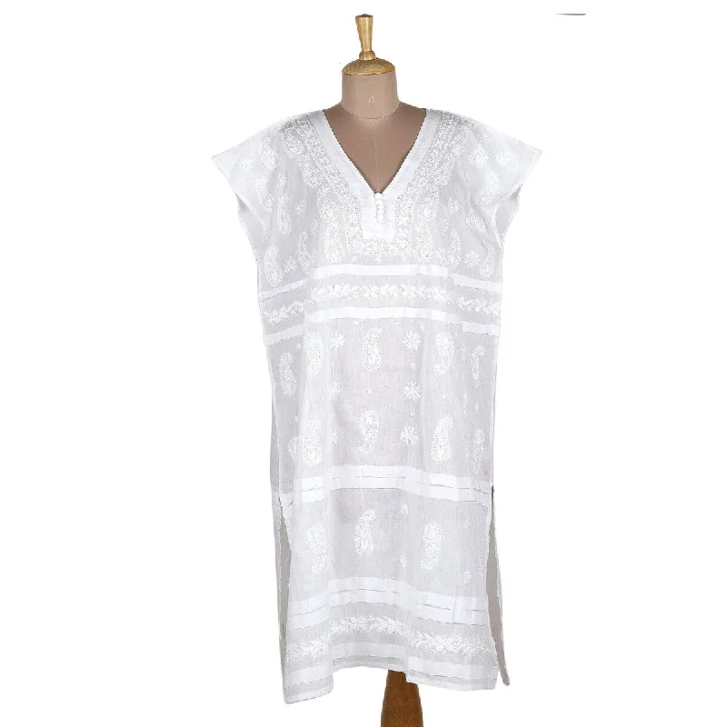 Overstock sophisticated dressNOVICA Embroidered cotton shift dress Paisley Garden in White