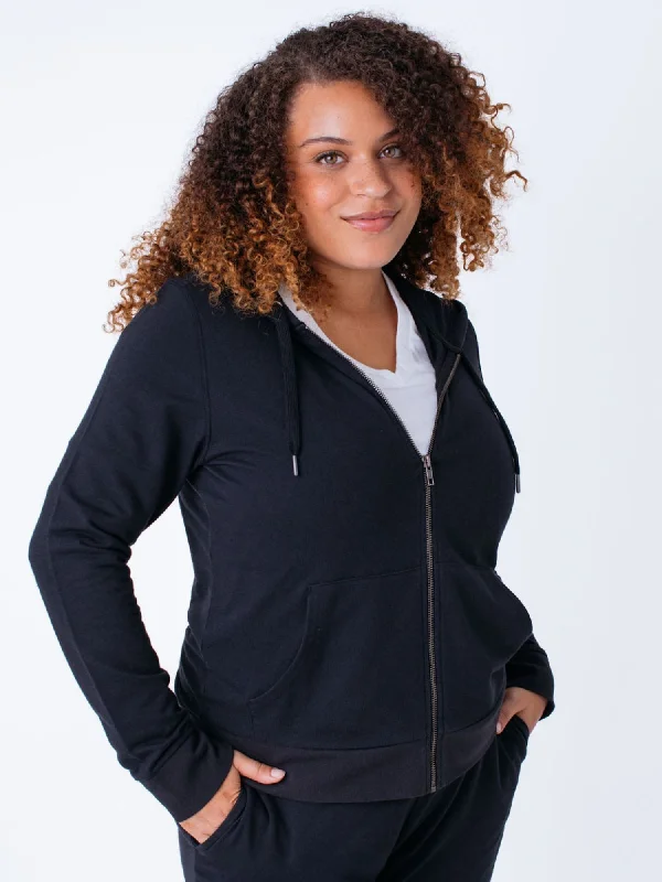 Grand Opening Sale Women's Black Terry Zip-Up Hoodie FINAL SALE