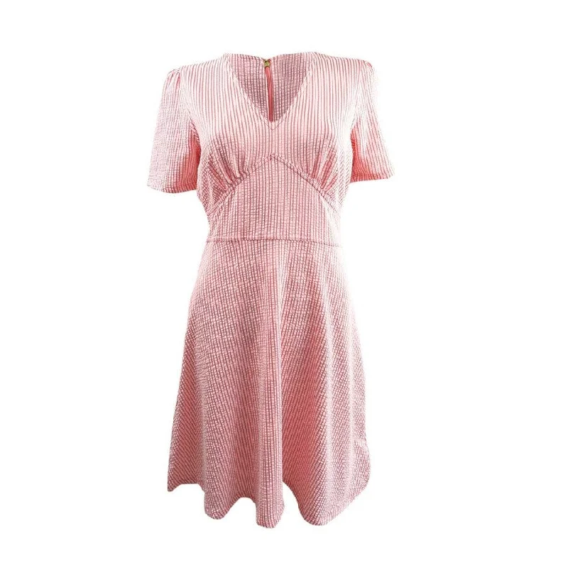 Special Buy modern dressMICHAEL Michael Kors Women's Striped Fit & Flare Dress (M, Grapefruit)