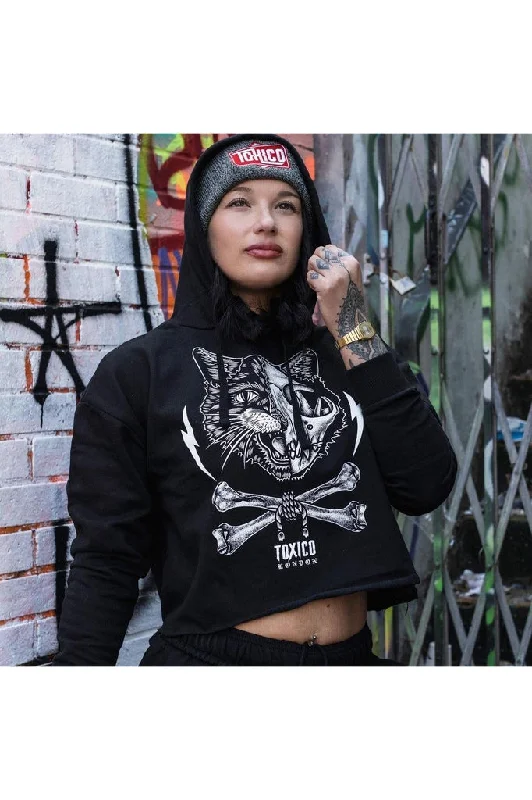 Extra Savings Cat Skull Cropped Pullover Hood