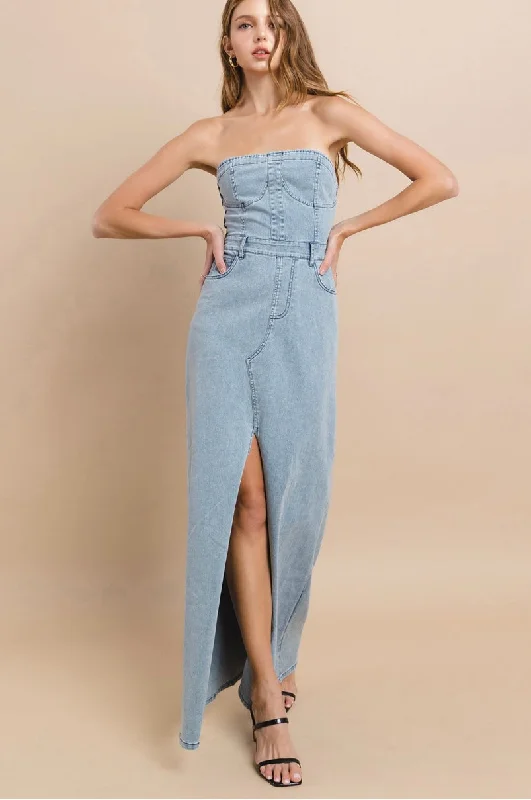 Savings Galore lace-up dressDenim Maxi Dress