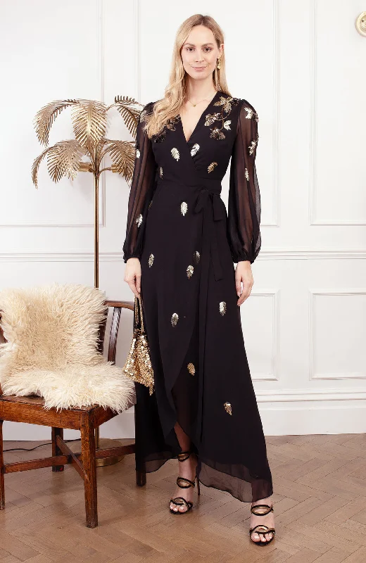 Unmissable Offer casual day dressThe Melanie Embellished Wrap Dress (Black)