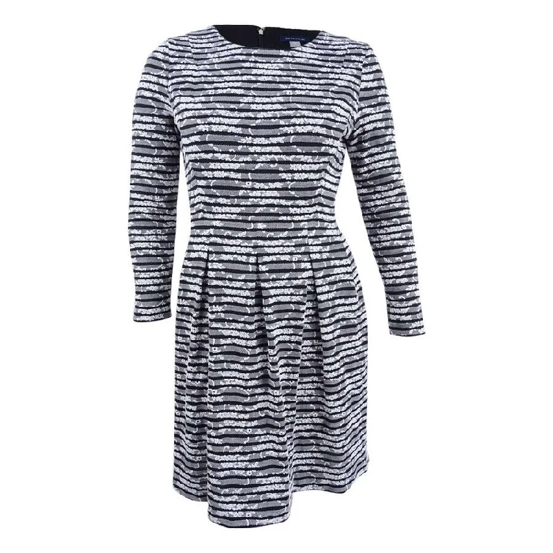 Steals and Deals form-fitting dressTommy Hilfiger Women's Textured Fit And Flare Dress (16, Ivory/Black)