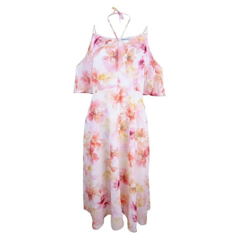 Act Now cocktail party dressCeCe Women's Floral Cold-Shoulder Chiffon Midi Dress