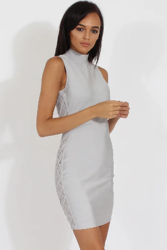 Crazy Deals pleated maxi dressGrey Side Tie Up High Neck Bandage Dress - Noa