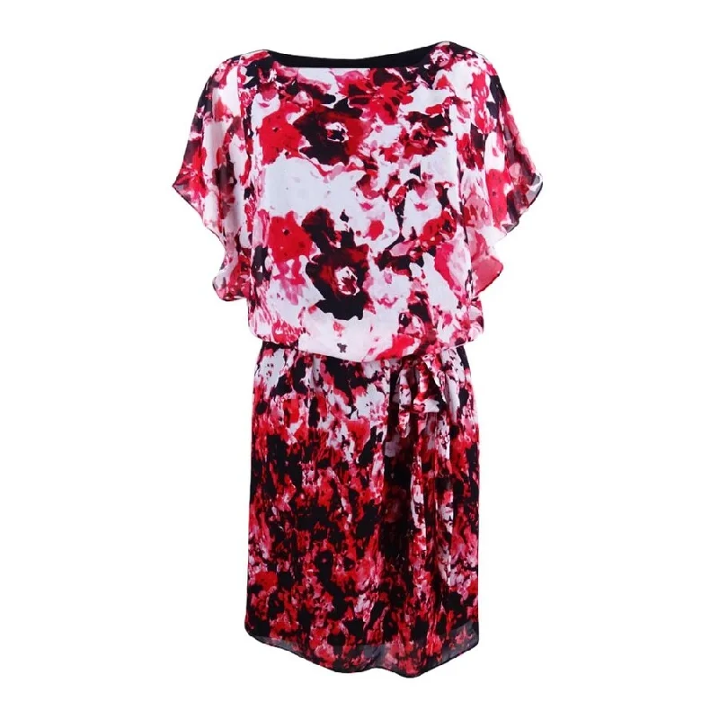 Price Smash sleek dressSL Fashions Women's Chiffon Floral-Print Blouson Dress