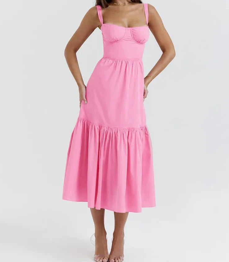 Low Prices t-shirt dressA&A Elegant Spaghetti Strap Backless A-line Midi Dress