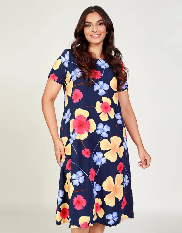 Weekend Deal casual knit dressPrinted Round Neck Dress with Pockets