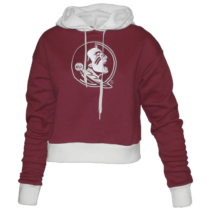 Deal Frenzy Emerson Street Women's Seminole Logo Crop Hood - Garnet/White