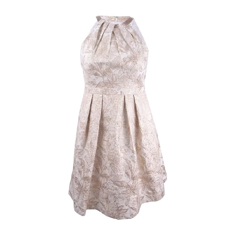 Final Markdown long-sleeve floral dressCalvin Klein Women's Metallic Brocade Halter Dress 4, Beige/Gold Final Markdown long-sleeve floral dressCalvin Klein Women's Metallic Brocade Halter Dress 4, Beige/Gold