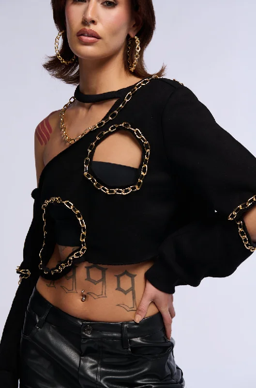 Special Price ROMY CUT OUT CHAIN DETAIL CROPPED SWEATSHIRT