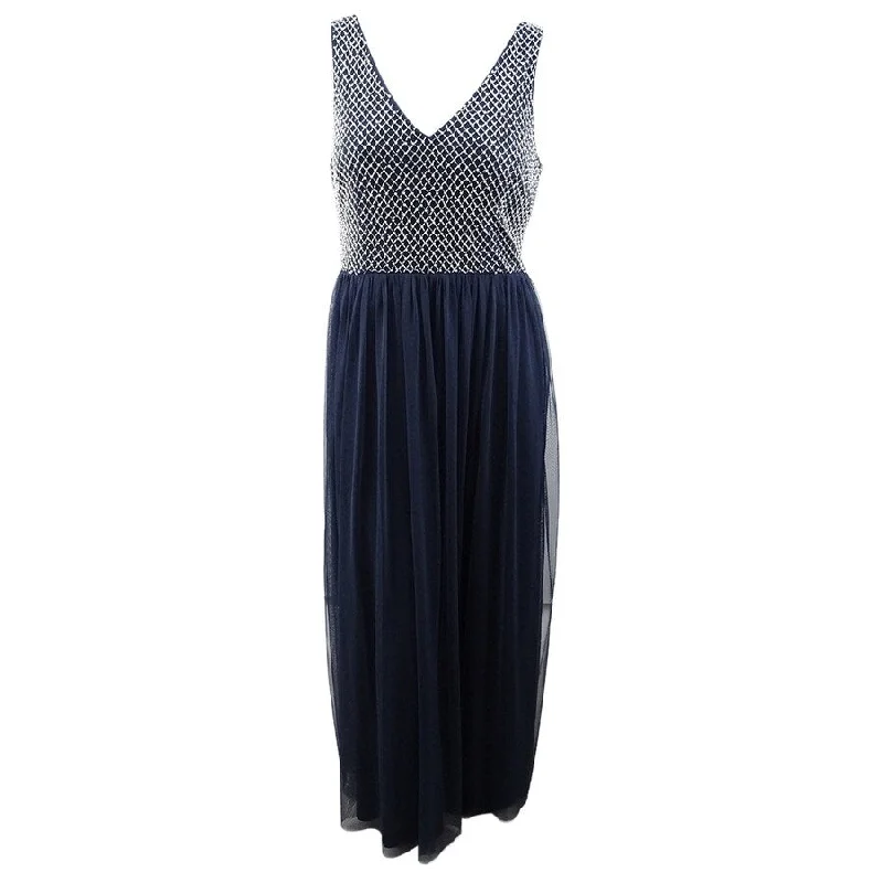 Big Discounts satin dressAdrianna Papell Women's Long Mesh Embellished Gown (6, Navy)