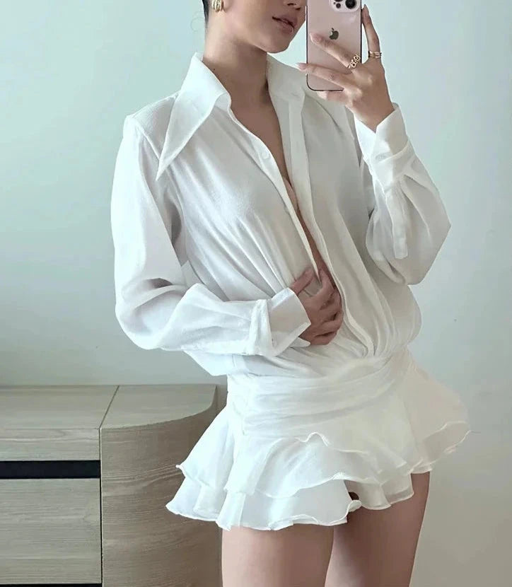 Customer Appreciation Sale evening dressA&A Sheer Tierred Ruffle Long-Sleeve Chiffon Shirt Dress Customer Appreciation Sale evening dressA&A Sheer Tierred Ruffle Long-Sleeve Chiffon Shirt Dress