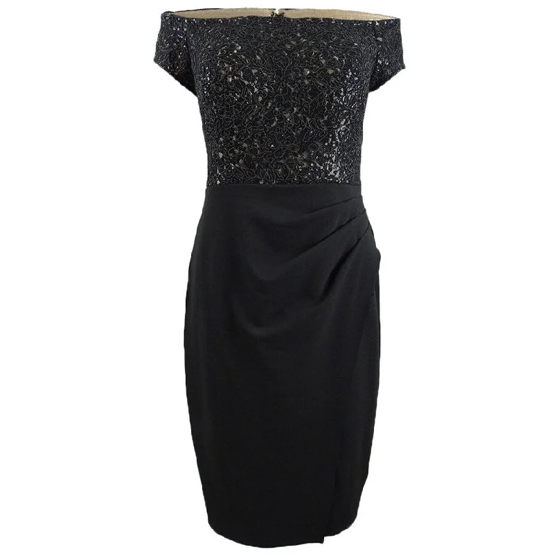 Price Cut comfy maxi dressAlex Evenings Women's Off-The-Shoulder Sheath Dress (6, Black/Nude)