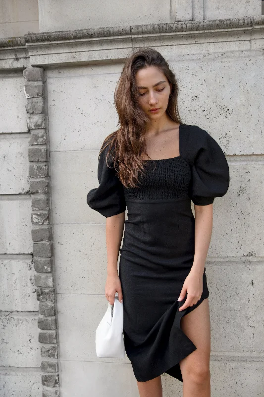 Overstock pleated maxi dressLINEN SMOCKED MIDI DRESS