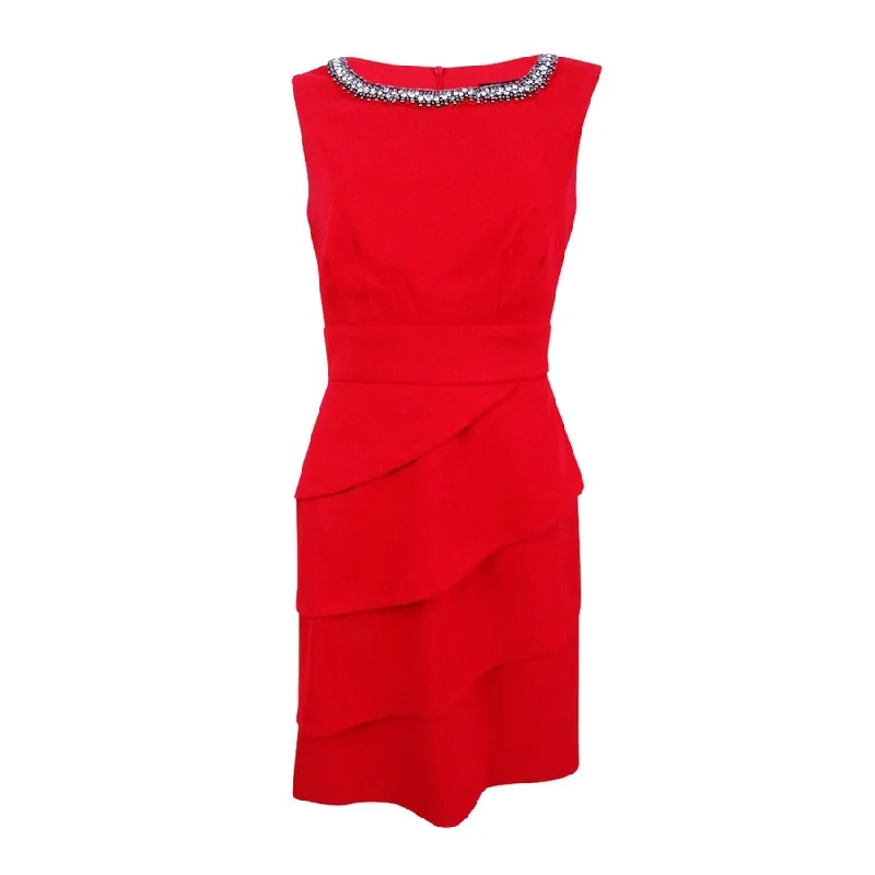 Closeout elegant dressConnected Women's Embellished Tiered Sheath Dress