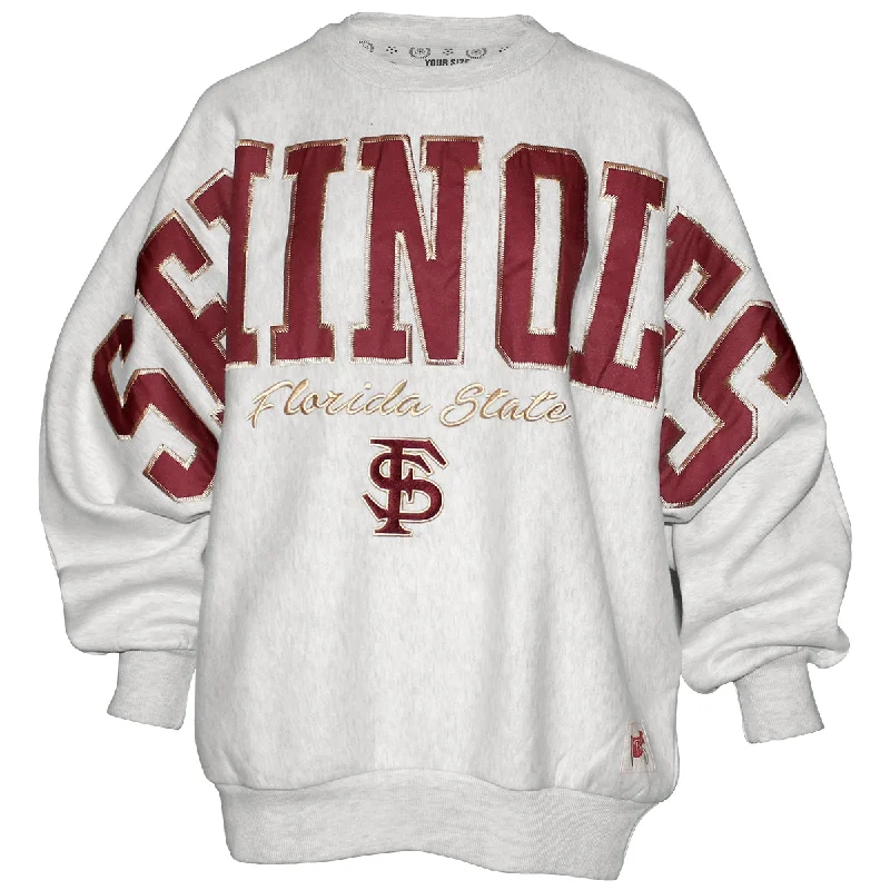 Year-End Sale Pressbox Women's Seminoles/Florida State/Interlocking FS Design Oversized Crew Fleece - Grey Year-End Sale Pressbox Women's Seminoles/Florida State/Interlocking FS Design Oversized Crew Fleece - Grey