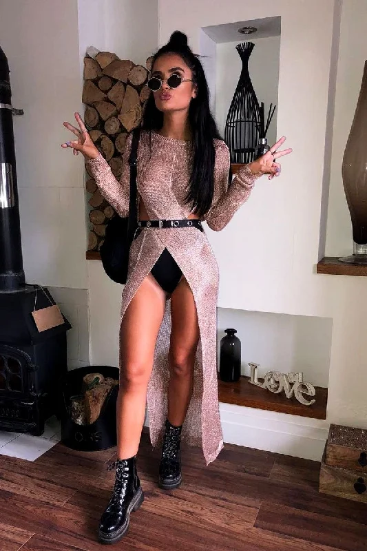 Buy More, Save More casual knit dressRose Gold Knitted Cut Out Midi Dress - Loria