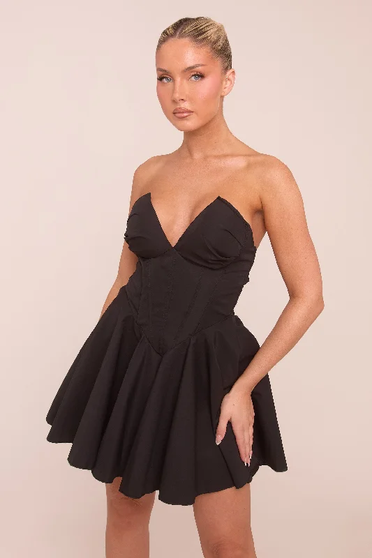 Special Offer fitted cocktail dressBlack Corset Detail Gathered Mini Dress - Mase