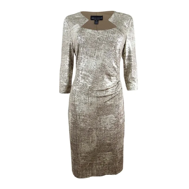 Crazy Deals casual slip dressConnected Women's Metallic-Foil Sheath Dress