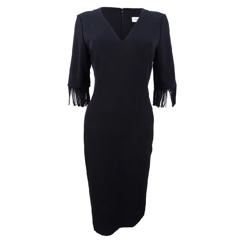 TIME-Limited Offer casual midi dressCalvin Klein Women's V-Neck Fringe Sheath Dress TIME-Limited Offer casual midi dressCalvin Klein Women's V-Neck Fringe Sheath Dress