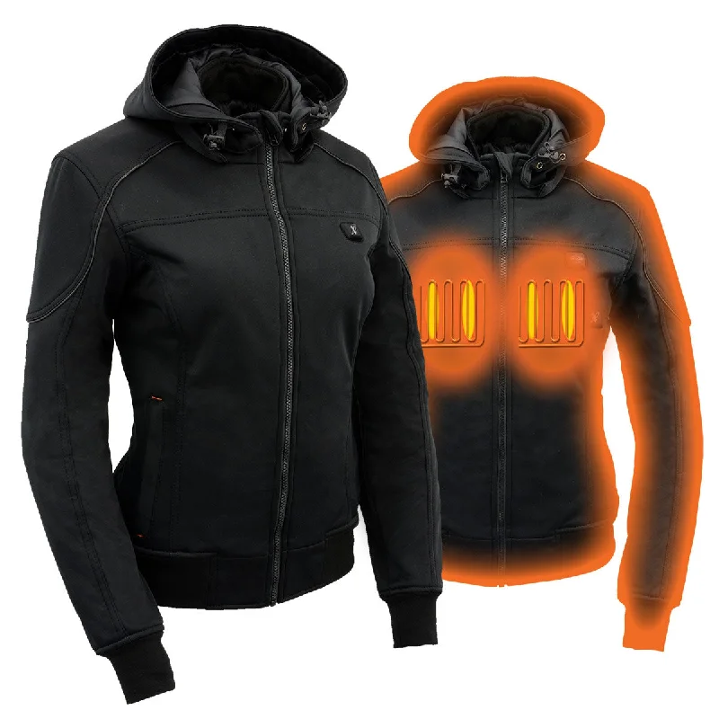 Closeout Sale Nexgen Heat MPL2761SET Women's Black 'Heated' Soft Shell Racing Style Heated Jacket for Hiking Riding w/ Battery