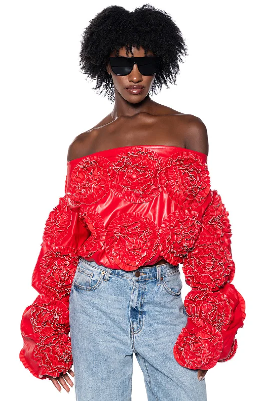 Warehouse Sale EASY FAUX LEATHER OFF THE SHOULDER SWEATSHIRT