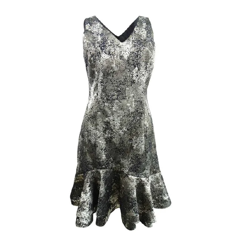 Unmissable Offer layered dressN Natori Women's Metallic Jacquard Flounce Dress (4, Black/Gold)