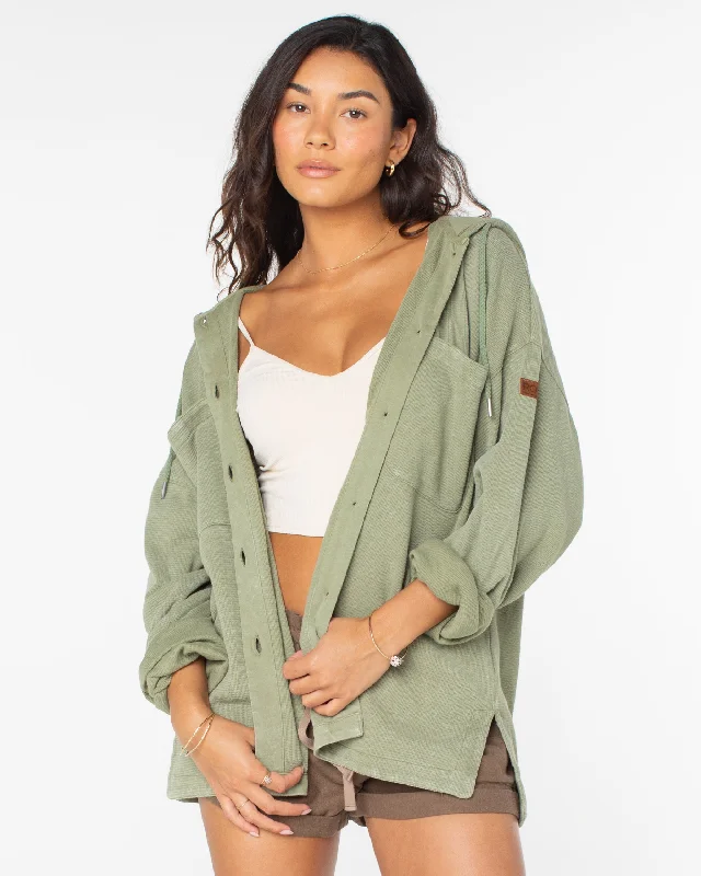 Markdowns Clear Water Oversize Fleece Hooded Shirt - Oil Green