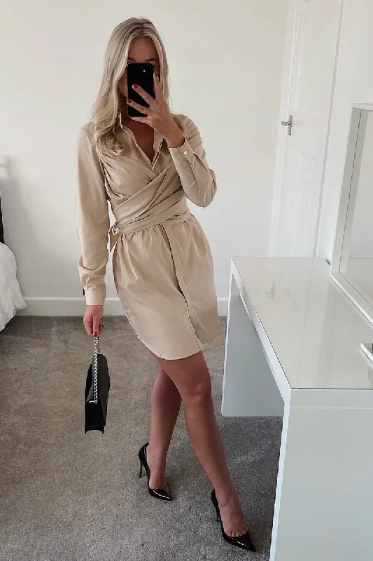 Exclusive Savings textured dressCamel Wrap Front Shirt Dress - Nixie