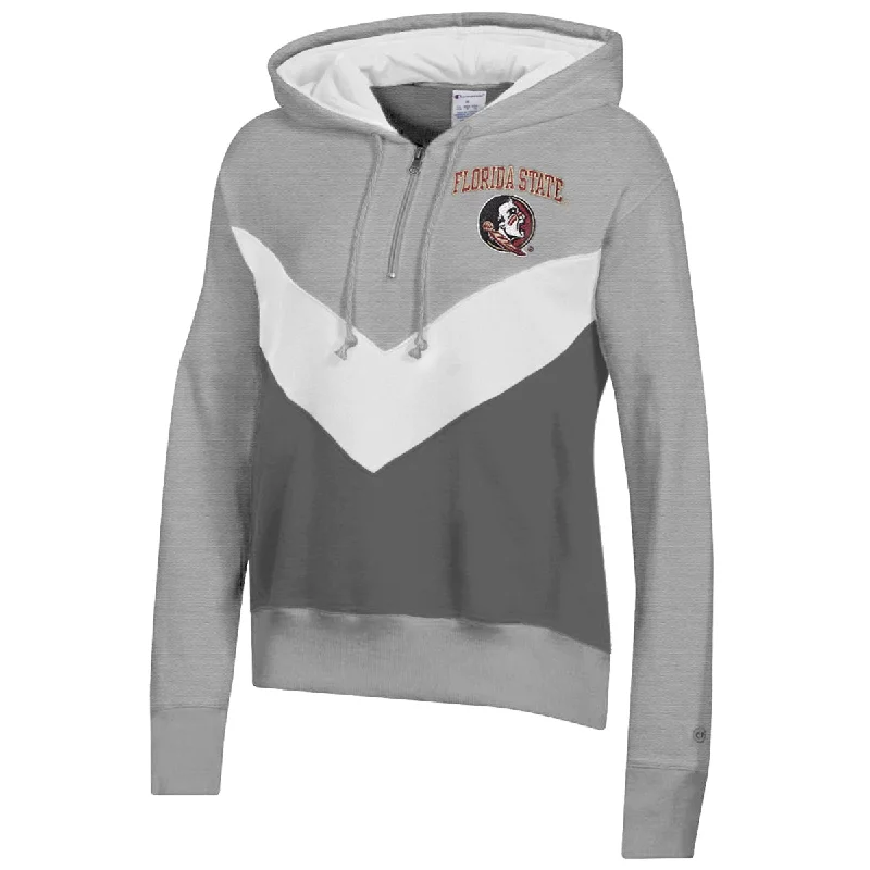 Savings Event Champion Women's Florida State Seminole Logo 1/4 Zip Hood - Grey/White/Granite Savings Event Champion Women's Florida State Seminole Logo 1/4 Zip Hood - Grey/White/Granite