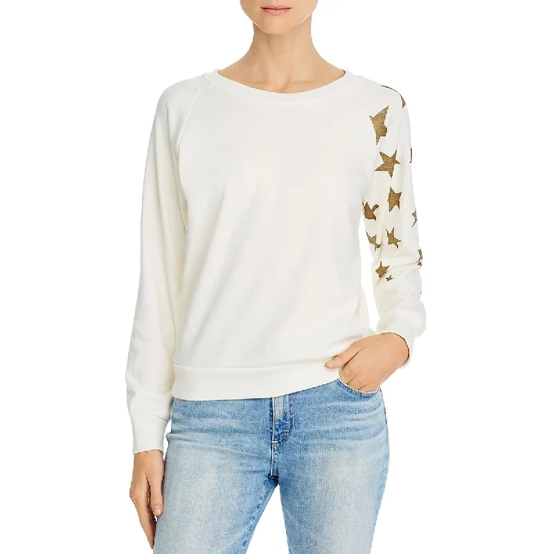 Super Deal Wildfox Womens Fiona Falling Stars Metallic Graphic Crew Neck Sweatshirt