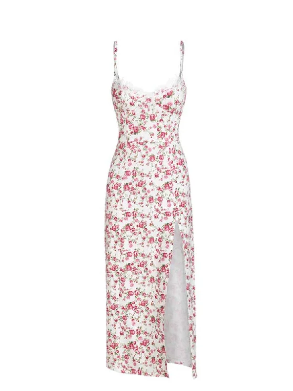 Buy More, Save More velvet dressA&A Thigh High Slit Floral Lace Trim Bustier Dress