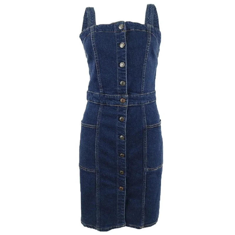 Members Only midi dressOAT Women's Fitted Button-Front Overall Dress