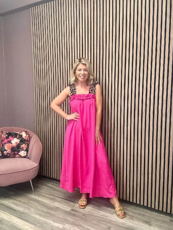 Special Savings one-shoulder dressStacie Midi Dress (Fuchsia/Leopard Print)