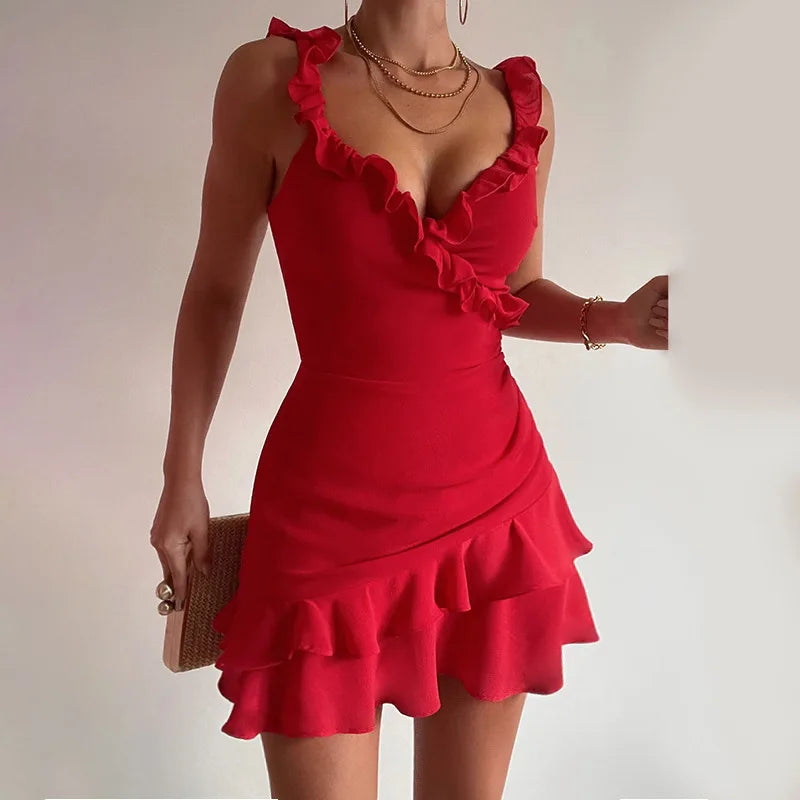 Massive Deals velvet dressA&A Mini Ruffle Ruched Sleeveless Bodycon Dress