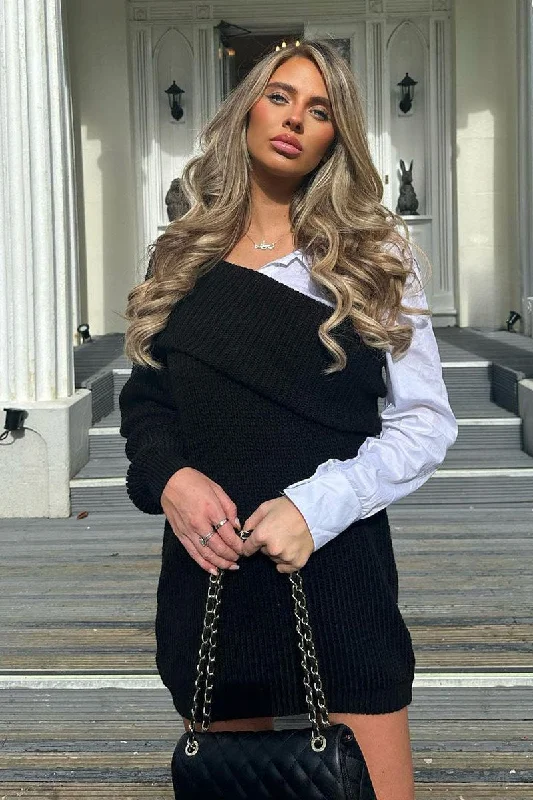 Deal of the Day party-ready dressBlack Contrast Knit Oversized Mini Dress - Mae