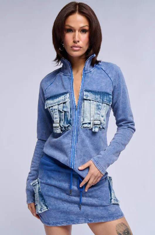 Buy More, Save More MISS POPULAR PATCH POCKET ZIP UP SWEATSHIRT