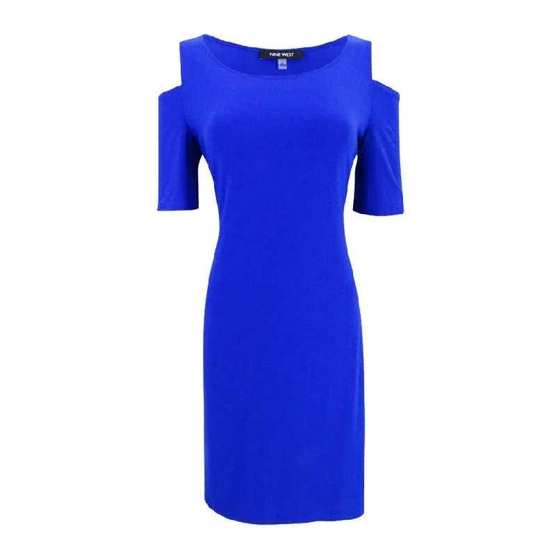 Stock Clearance bodycon dressNine West Women's Cold-Shoulder Dress (2, Royal Blue)