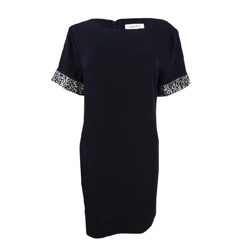 Buy Now romantic dressCalvin Klein Women's Studded-Sleeve Shift Dress
