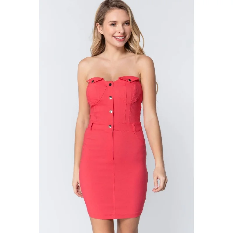 Today's Special casual midi dressStrapless Rayon Mini Dress with Button Down