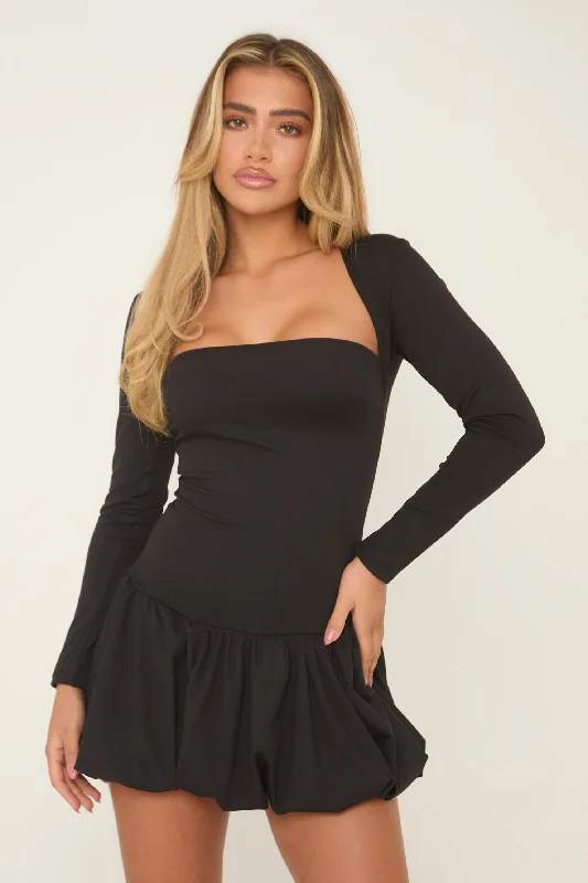 Fantastic Offers luxury dressBlack Square Neck Long Sleeves Puffball Mini Dress - Glenda Fantastic Offers luxury dressBlack Square Neck Long Sleeves Puffball Mini Dress - Glenda