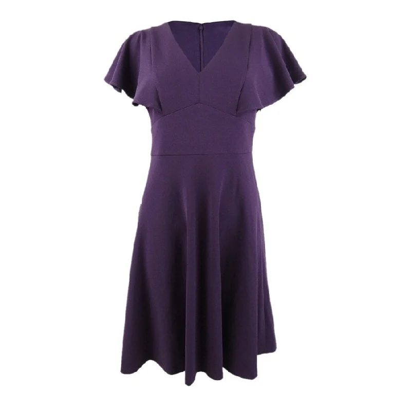 Clearance Items A-line dressDKNY Women's V-Neck Ruffle-Sleeve Dress (4, Aubergine)