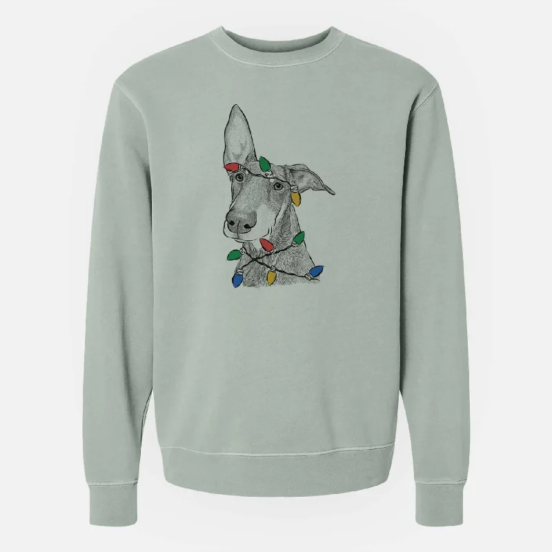 Price Break trendy sports sweatshirtChristmas Lights Kain the Doberman Pinscher - Unisex Pigment Dyed Crew Sweatshirt