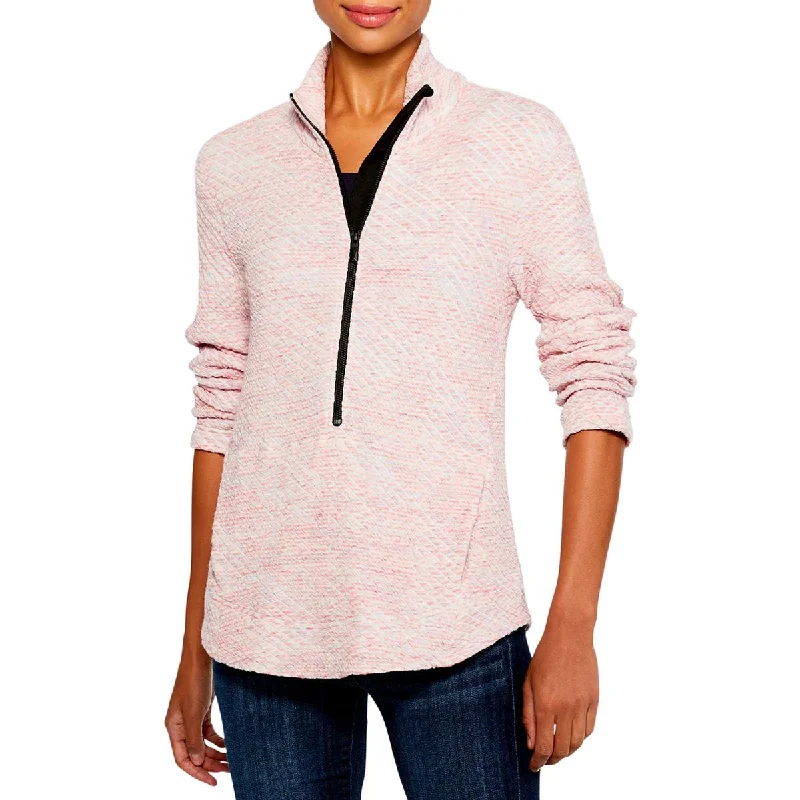 Price Buster Nic + Zoe Womens Zip It Up Spacedye Printed Textured 3/4 Zip Pullover